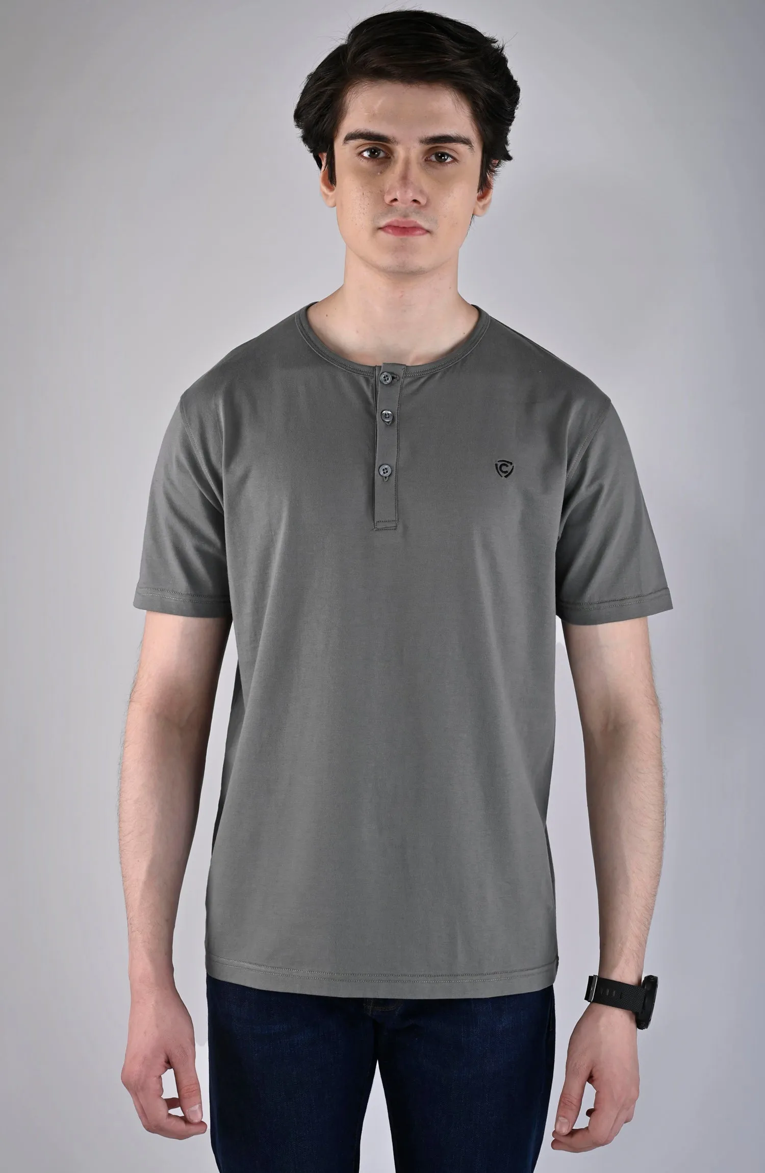 Military Grey Three Button Logo T-Shirt