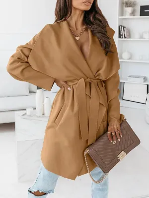 Oversized Lapel Belted Coat Mid Length Hooded