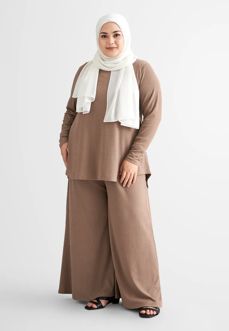 Paree Relax Ribbed Quarantine Flare Pants - Coco Brown