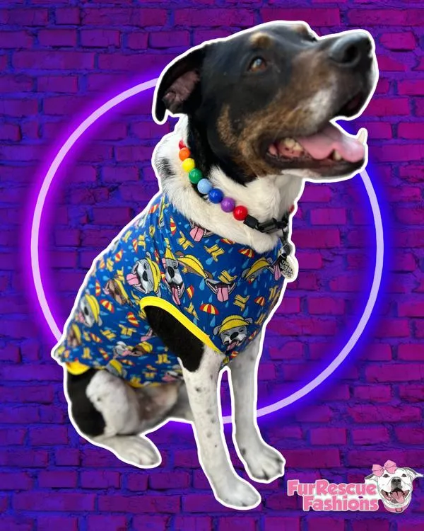 Pitties in the Rain - PAWJama with Yellow Trim/Sleeves