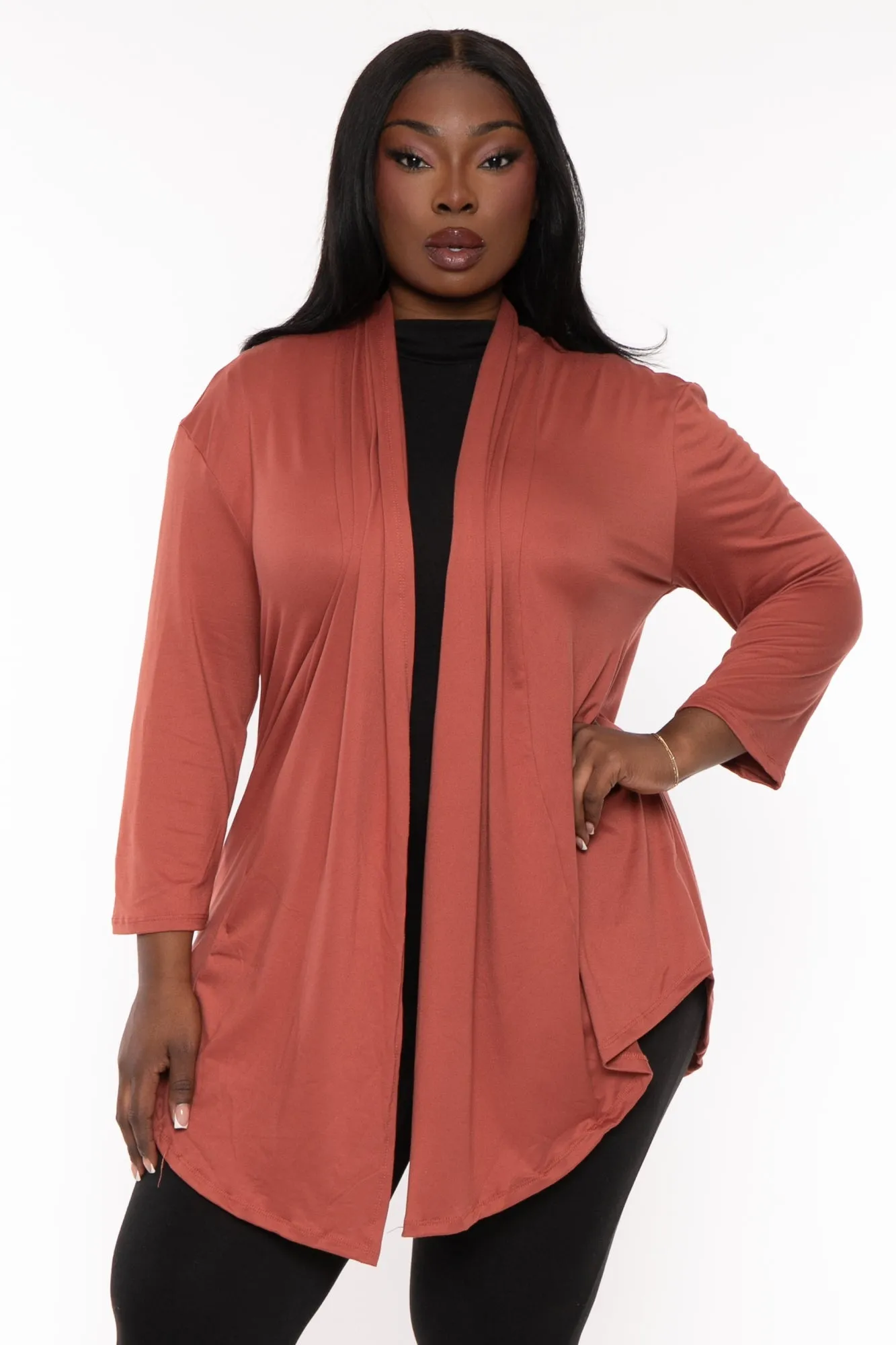 Plus Size Gayle Drape  Cardigan - Brick