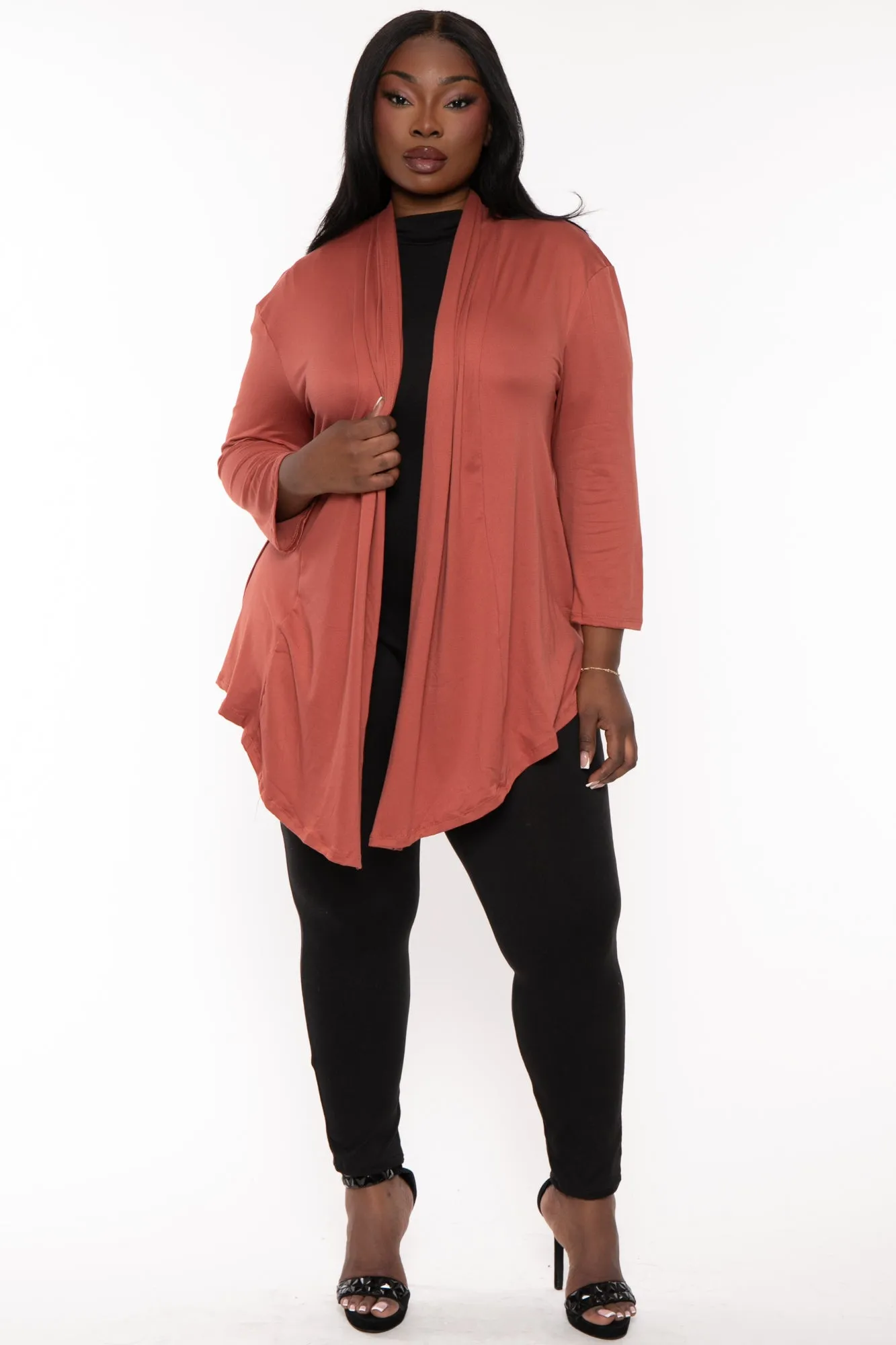 Plus Size Gayle Drape  Cardigan - Brick