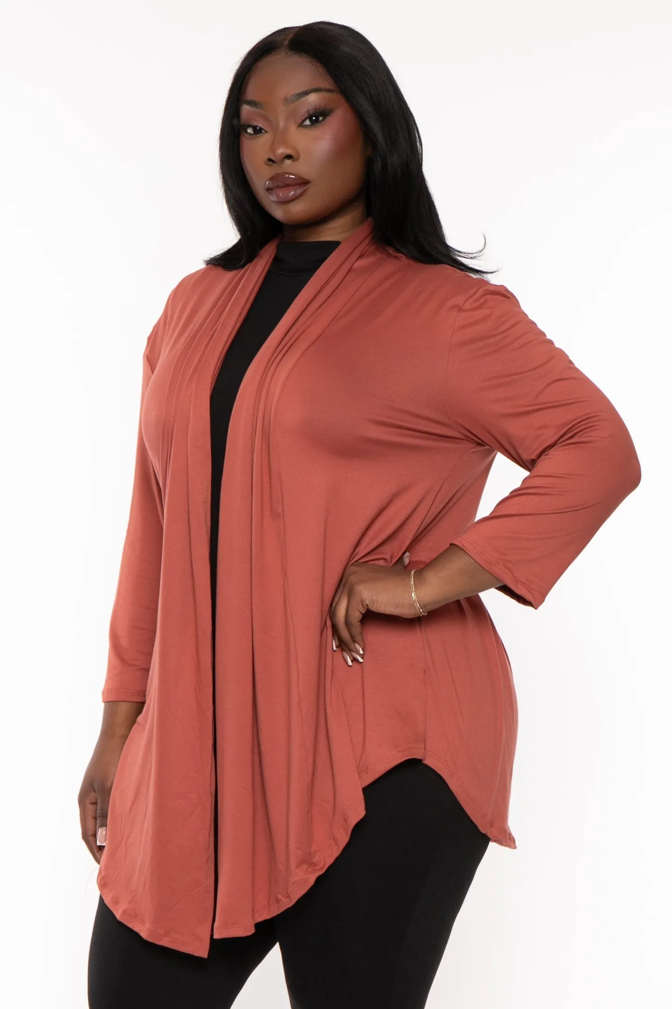 Plus Size Gayle Drape  Cardigan - Brick