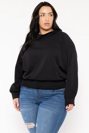 Plus Size Smocked Waist  Sweater - Black