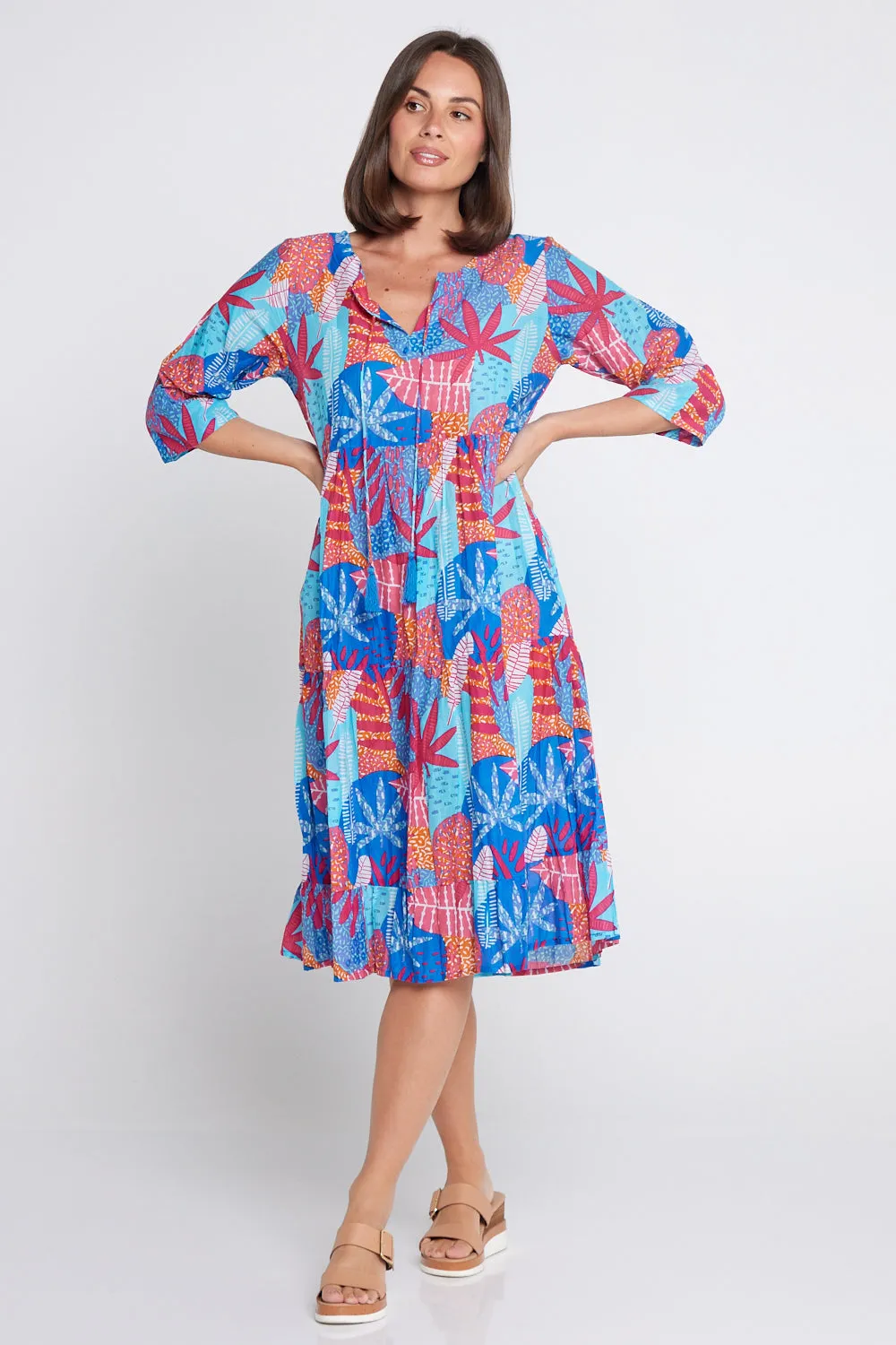 Rebecca Tie Neck Dress - Verdura Print