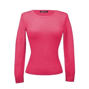 Retro Crew Neck Sweater - Hot Pink