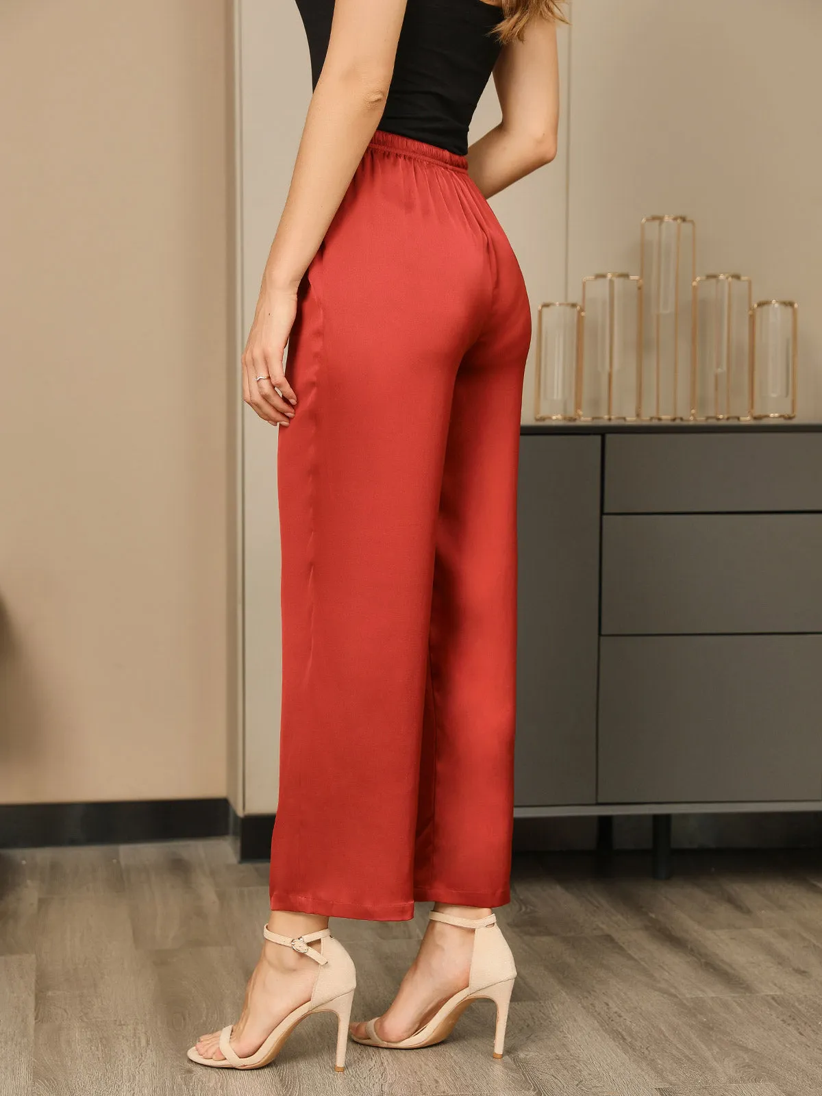 Silk Casual Ruched Drawstring Womens Pants