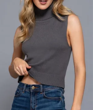 Sleeveless Turtle Neck Sweater Top