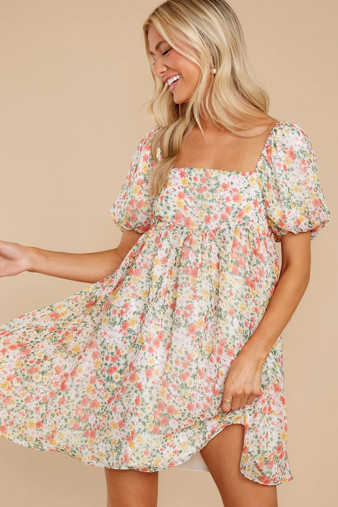 Song And Dance Ivory Multi Floral Print Dress