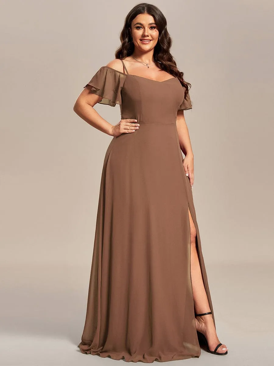 Stylish Cold Shoulder Flare Sleeves Flowy Bridesmaid Dress