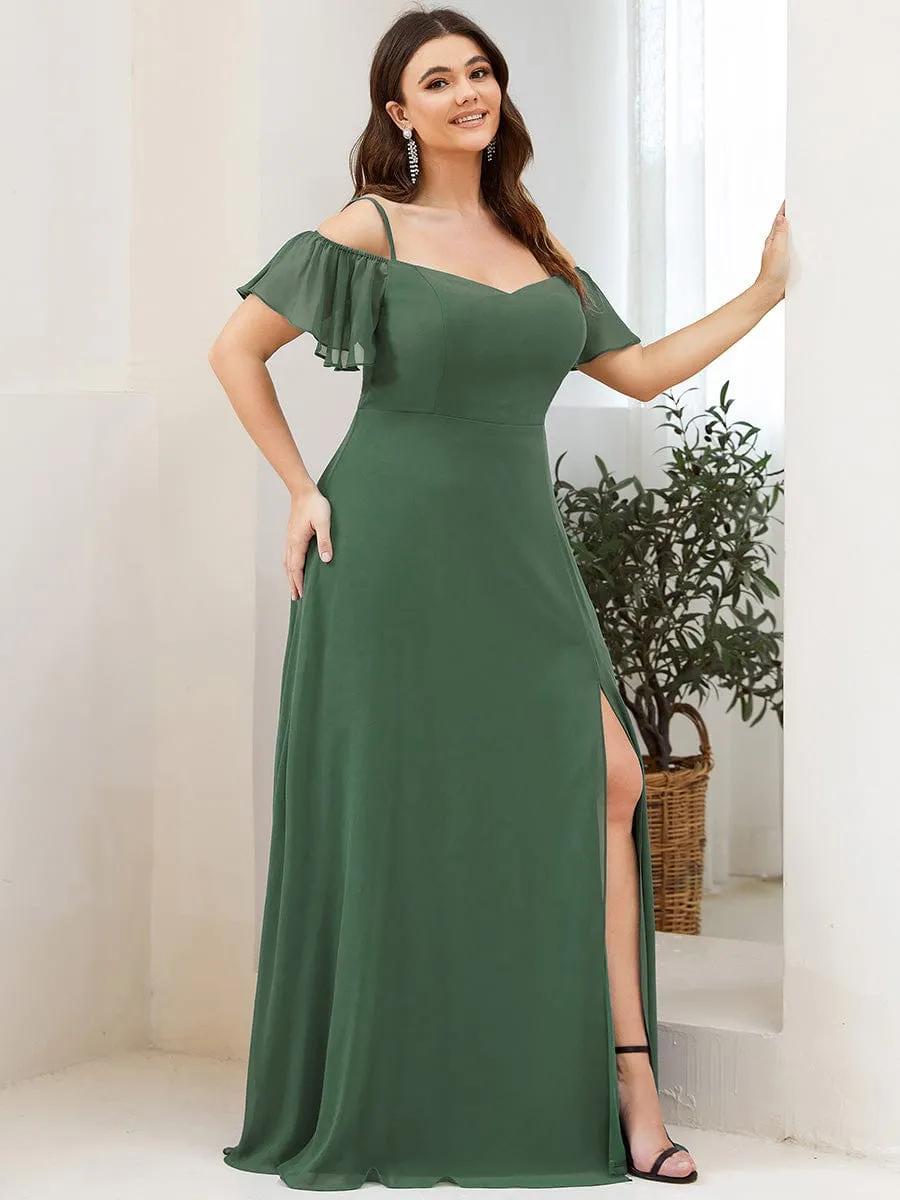 Stylish Cold Shoulder Flare Sleeves Flowy Bridesmaid Dress