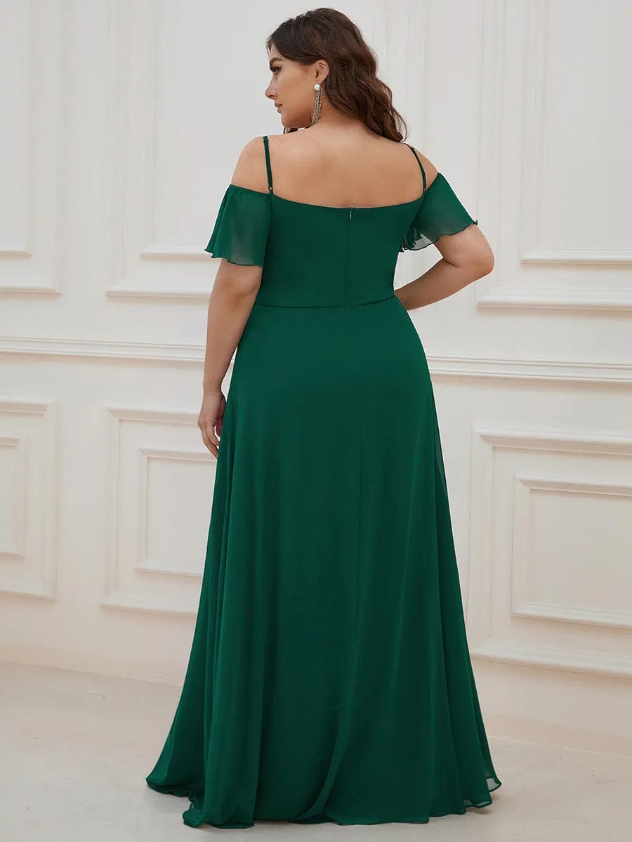 Stylish Cold Shoulder Flare Sleeves Flowy Bridesmaid Dress