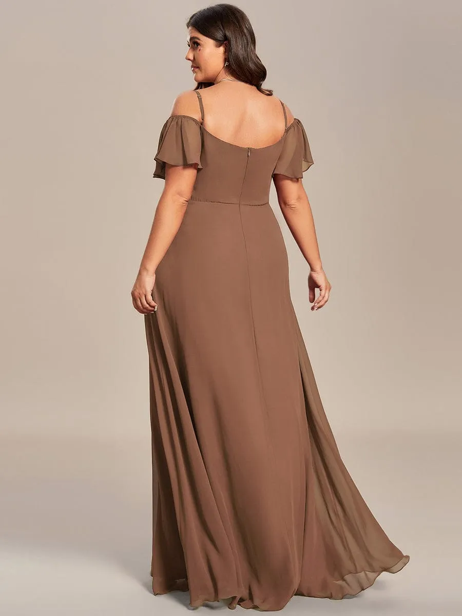 Stylish Cold Shoulder Flare Sleeves Flowy Bridesmaid Dress