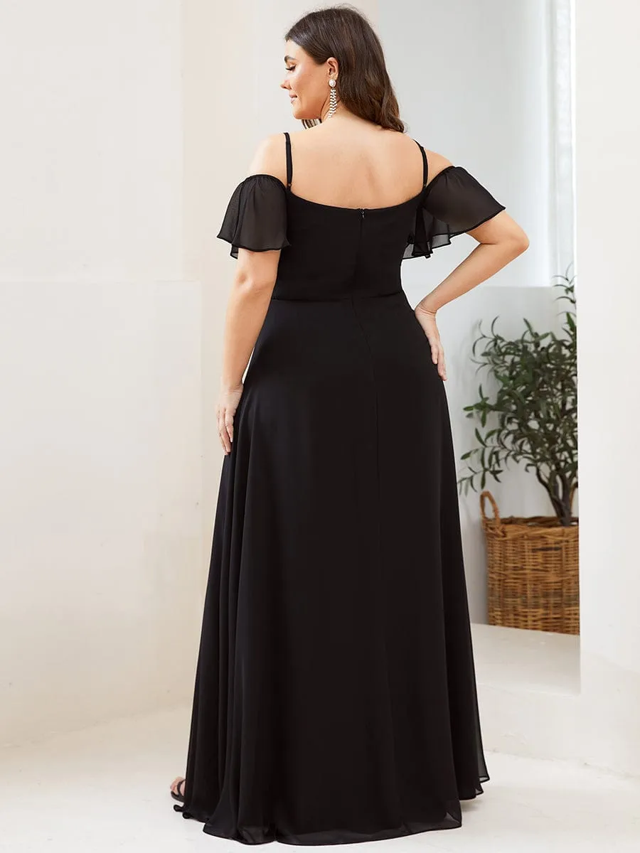 Stylish Cold Shoulder Flare Sleeves Flowy Bridesmaid Dress