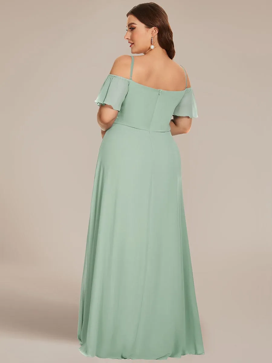 Stylish Cold Shoulder Flare Sleeves Flowy Bridesmaid Dress