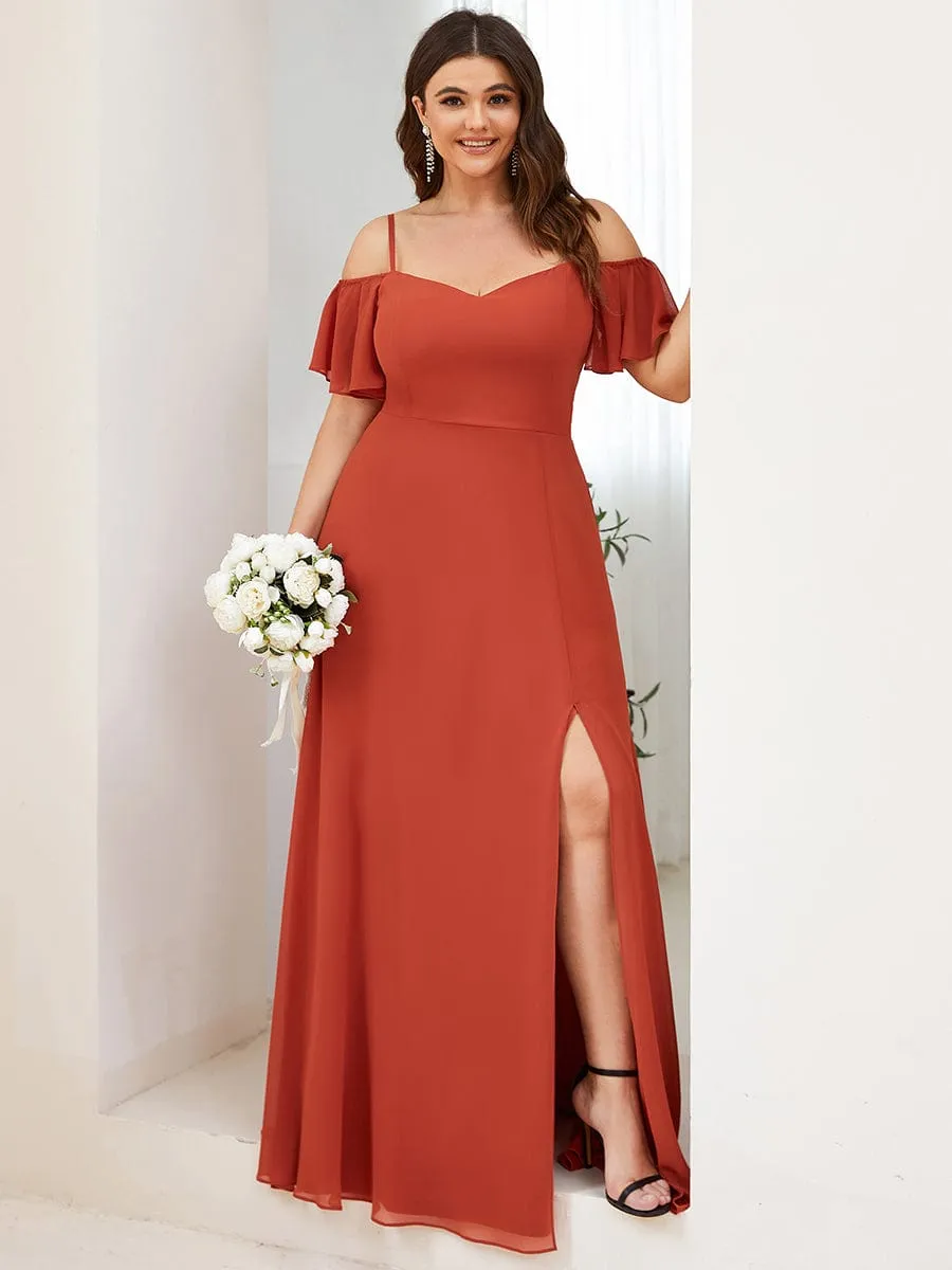 Stylish Cold Shoulder Flare Sleeves Flowy Bridesmaid Dress