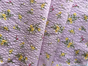 Sweet Yellow Friendship Roses on Blushing Pink Cotton Seersucker (Made in Italy)