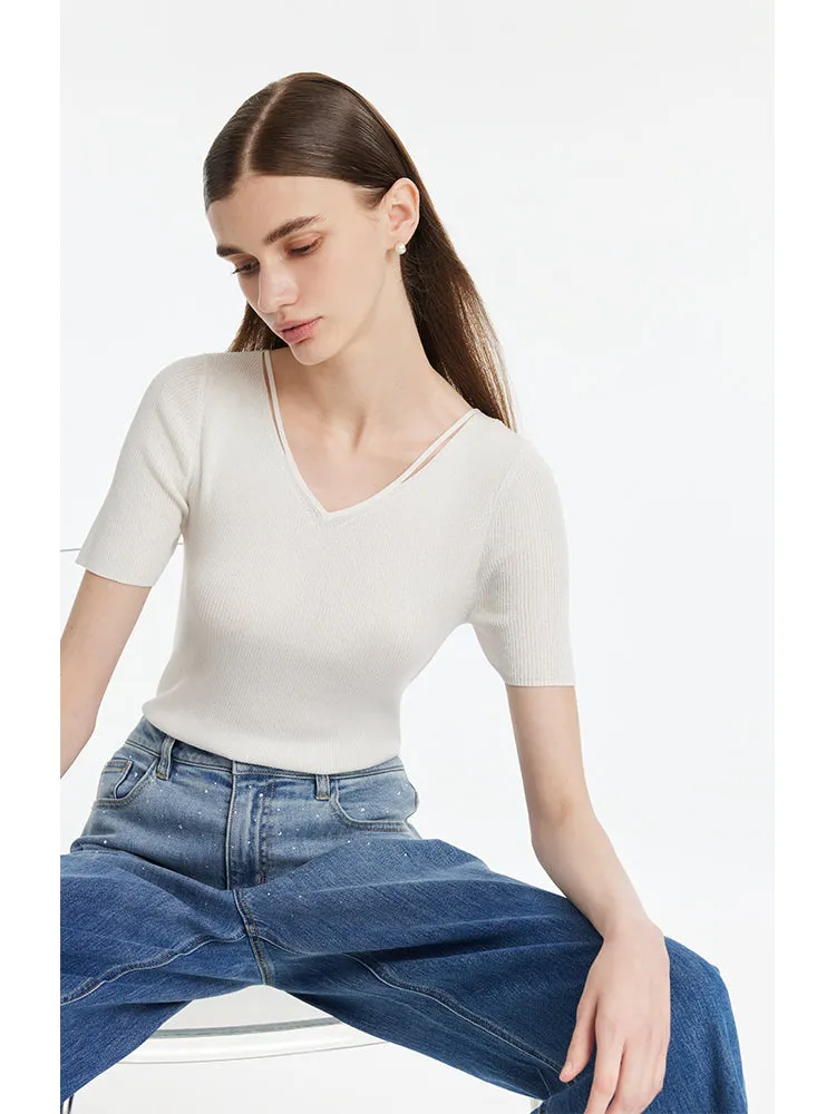 Tencel-Silk Blend Cut-out Neck Women Knitted Top