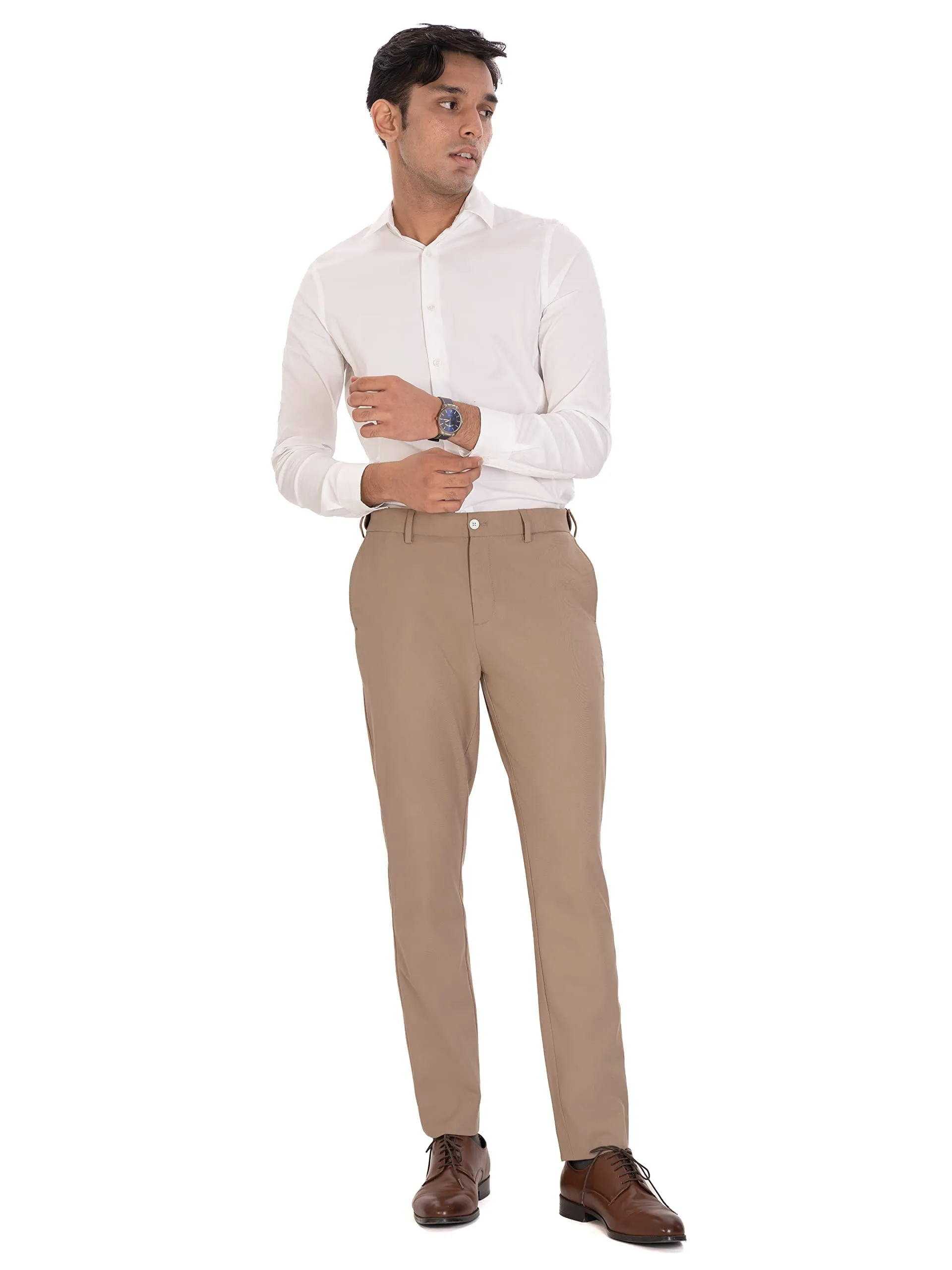 The Pant Project Luxury PV Lycra Stretchable Formal Pants for Men | Stylish Slim Fit Men's Wear Trousers for Office or Party | Mens Fashion Dress Trouser Pant (42, Khaki)