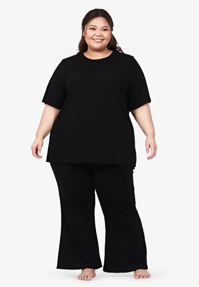 Tia Short Sleeve Ribbed Top - Black