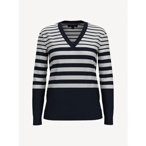 TOMMY HILFIGER ESSENTIAL STRIPE V-NECK SWEATER Masters Navy