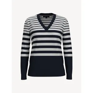 TOMMY HILFIGER ESSENTIAL STRIPE V-NECK SWEATER Masters Navy