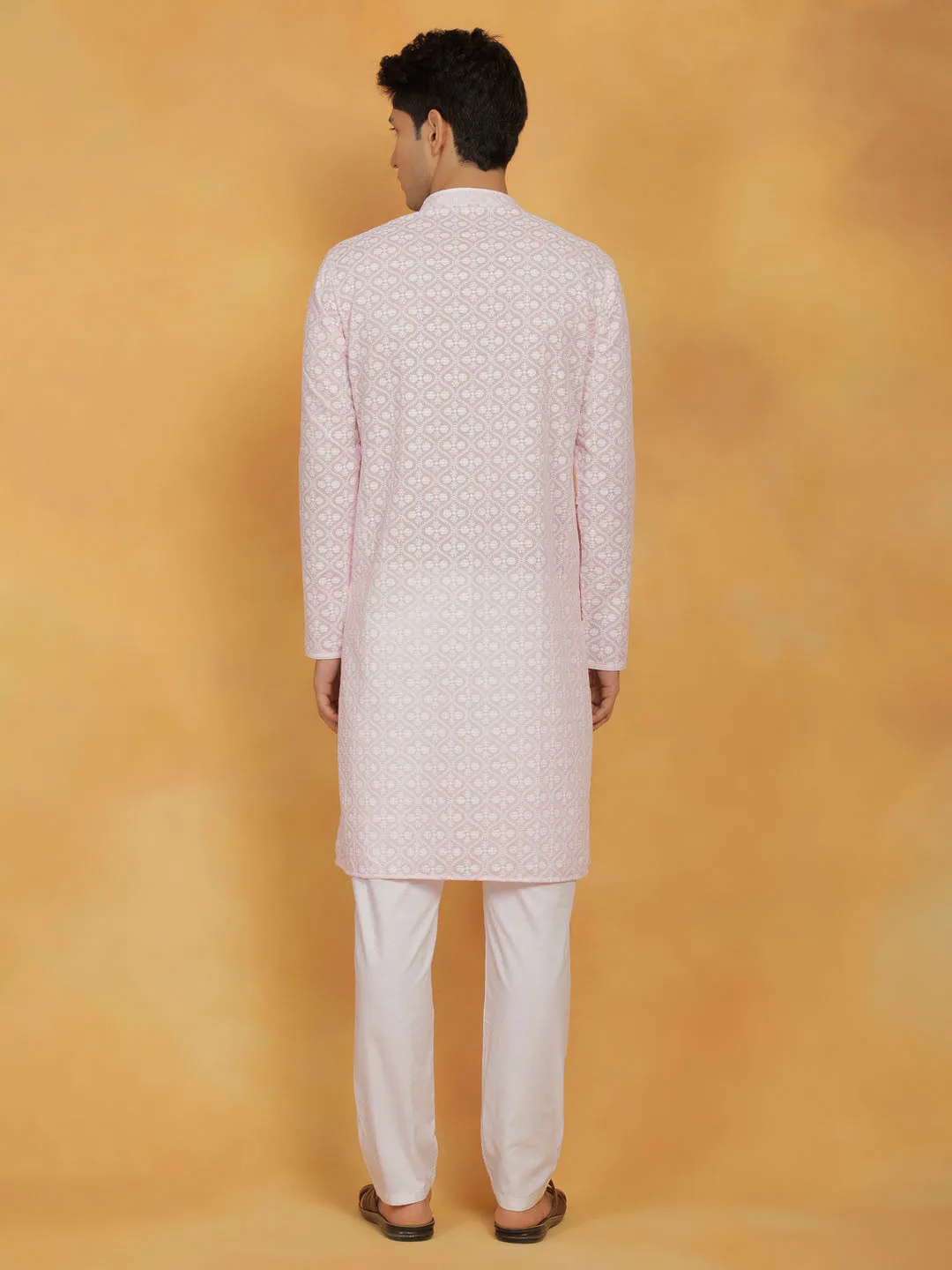 VASTRAMAY Pink and White Cotton Kurta Set