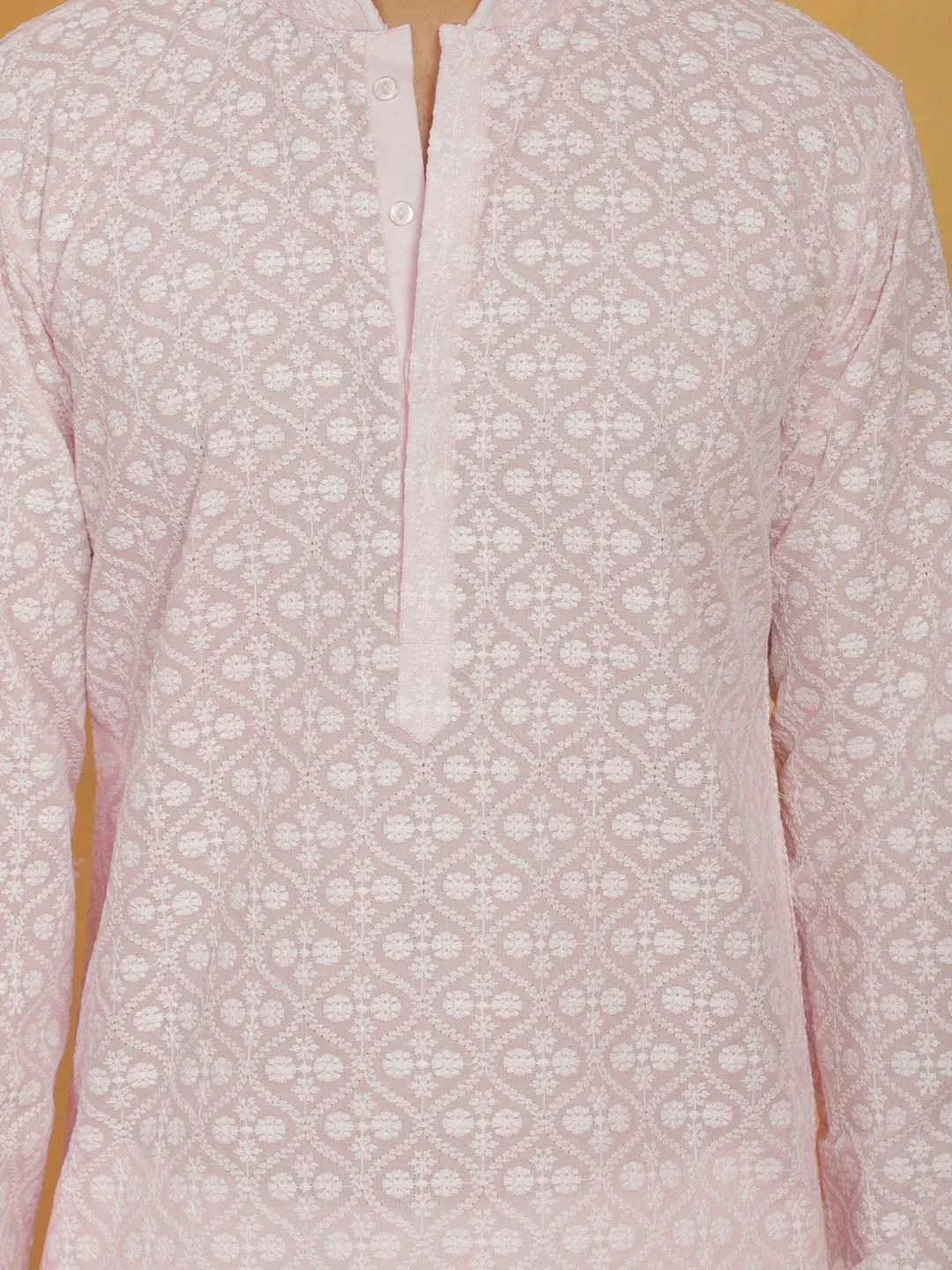 VASTRAMAY Pink and White Cotton Kurta Set