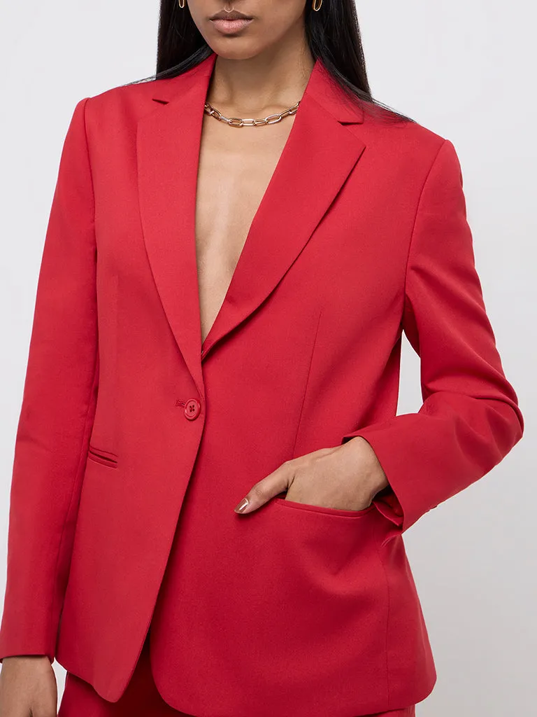 Wardrobe Red Solid Blazer