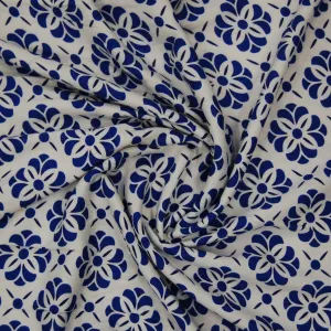 White & Blue Traditional Print Spun Fabric