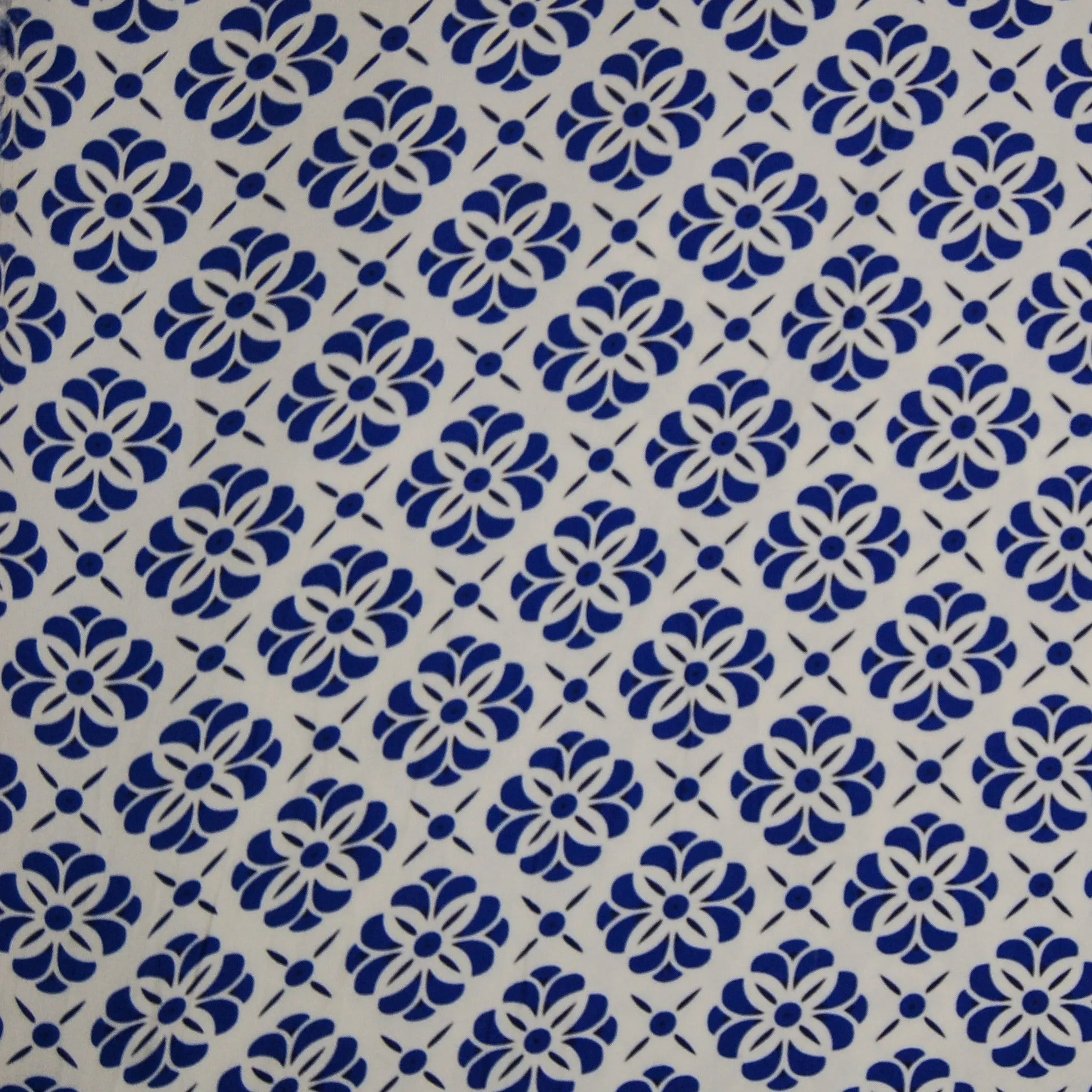 White & Blue Traditional Print Spun Fabric