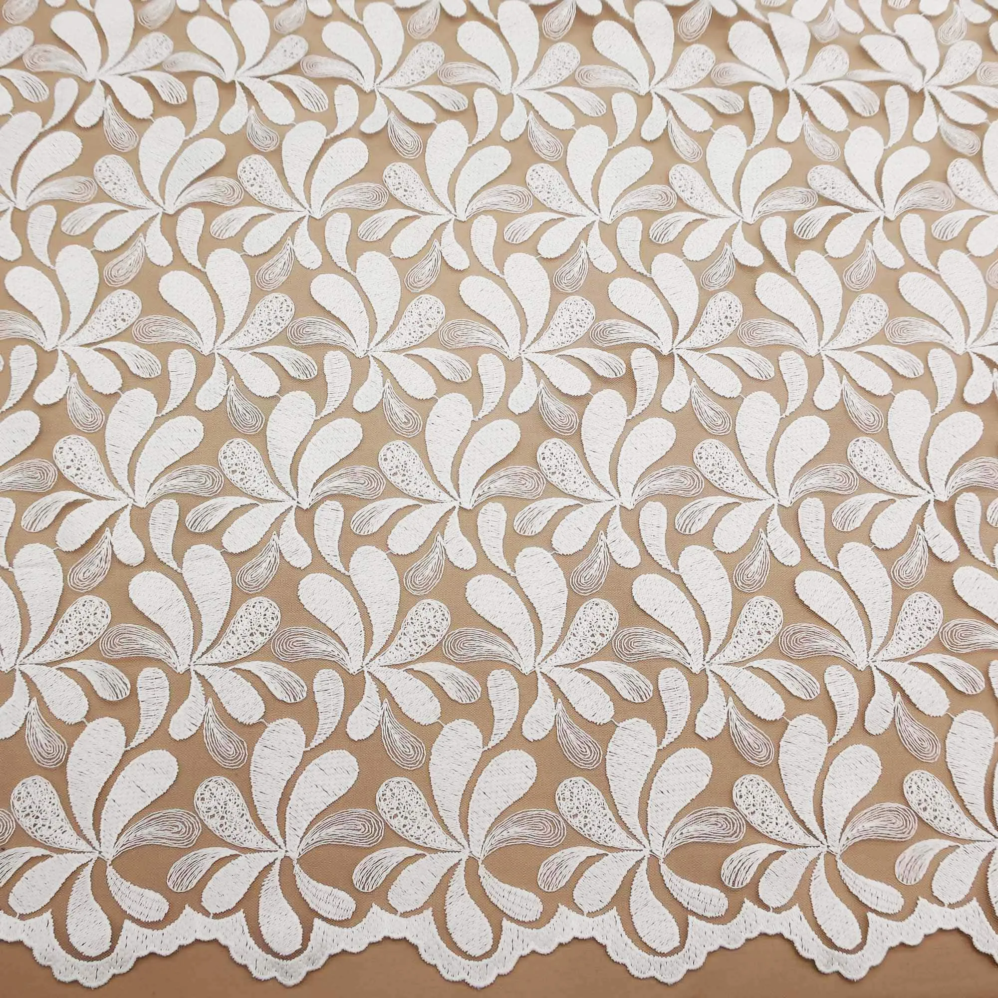 White Floral Embroidered Tulle Fabric