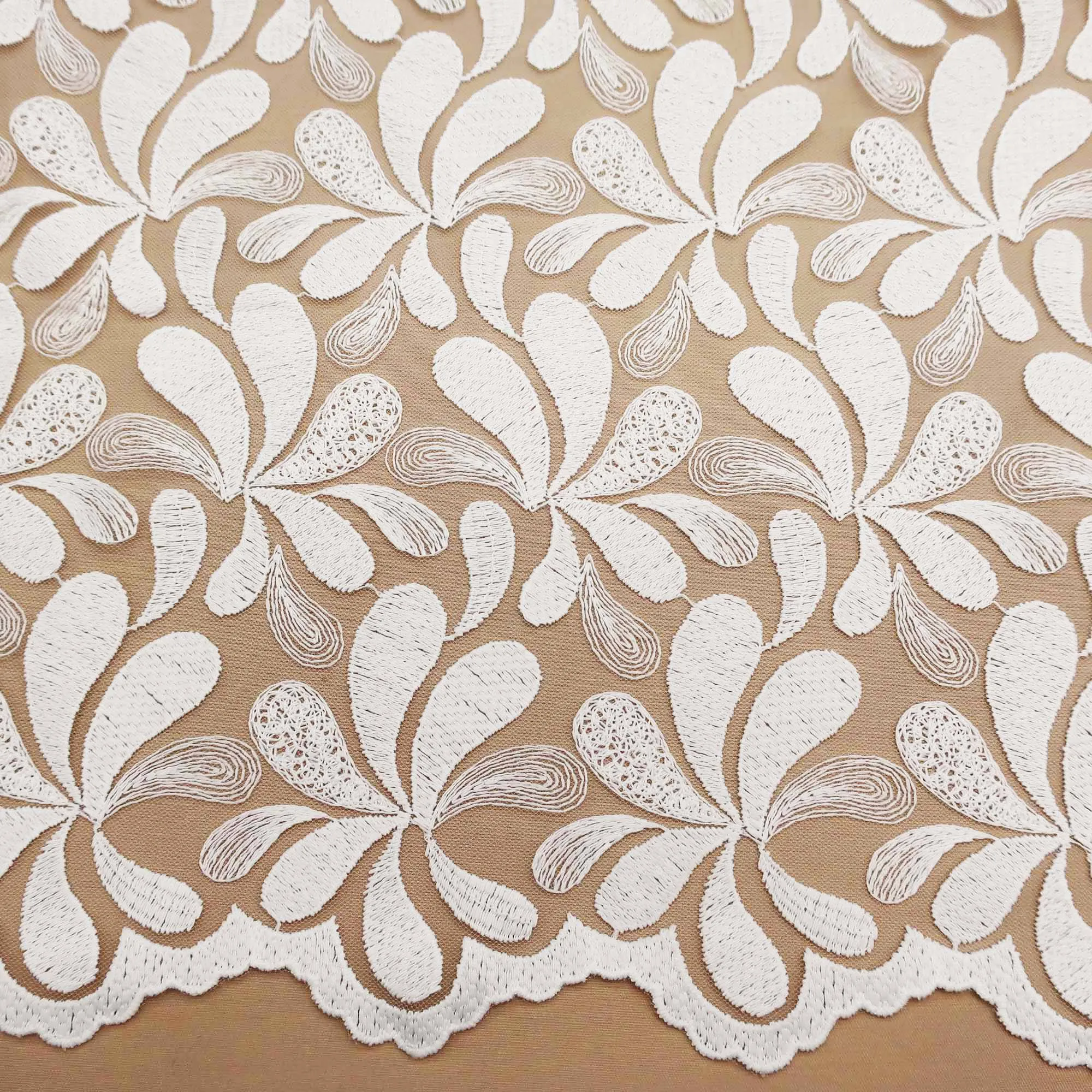 White Floral Embroidered Tulle Fabric