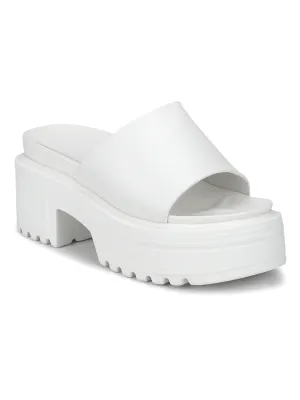 White PU Slip-on Cleated Bottom Platform Block Heels