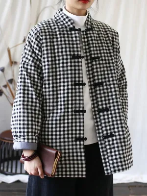 Women Plaid Cotton Padded Coat