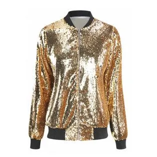 Women Sequins Decorated Zipper Jacket - WJC23002