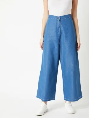 Women's Blue Wide-Leg High Rise Light Weight Clean Look Regular Length Light Weight Denim Pants