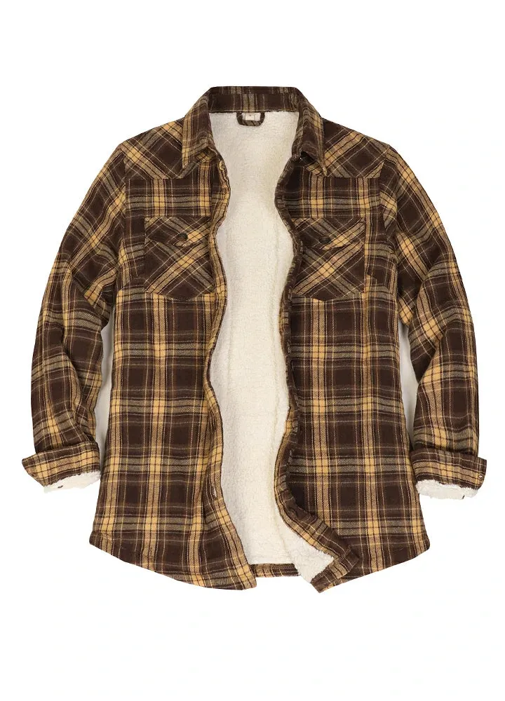 Women's Flannel Shirt Jacket,Sherpa-Lined Plaid