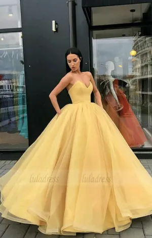 Yellow Gold Organza Ball Gowns Prom Dresses V-neck Corset Quinceanera Dresses