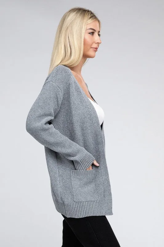 ZENANA Melange Open Front Sweater Cardigan