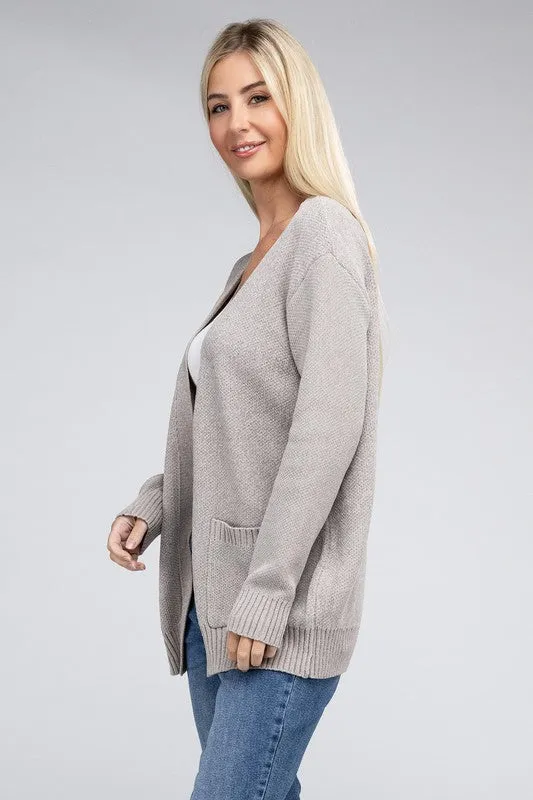 ZENANA Melange Open Front Sweater Cardigan