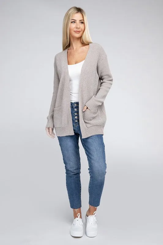 ZENANA Melange Open Front Sweater Cardigan