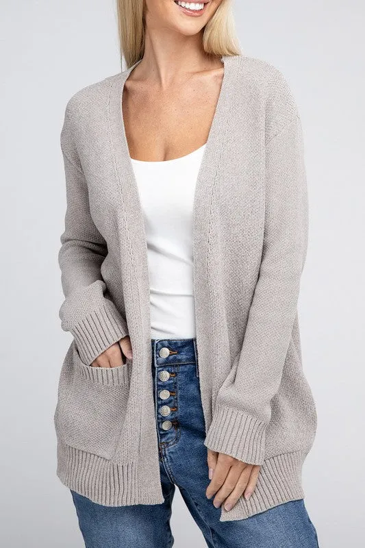 ZENANA Melange Open Front Sweater Cardigan