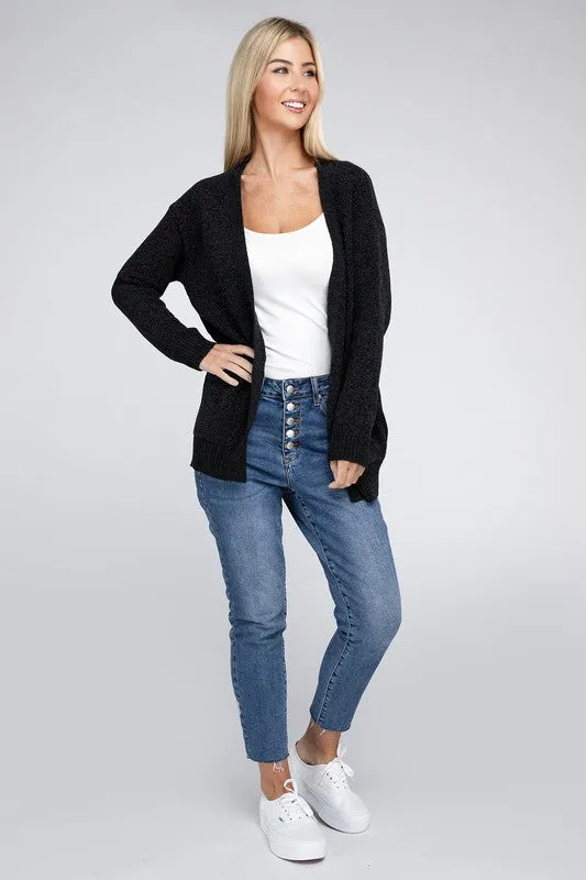 ZENANA Melange Open Front Sweater Cardigan